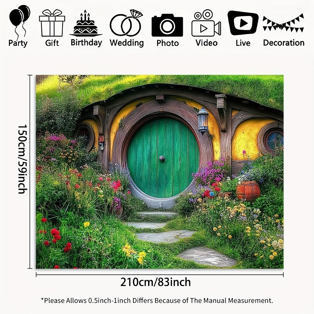 Hobbit Hut Fantasy Theme Background Cloth, Used for Party Photo Background, Birthday Party Banner Decoration