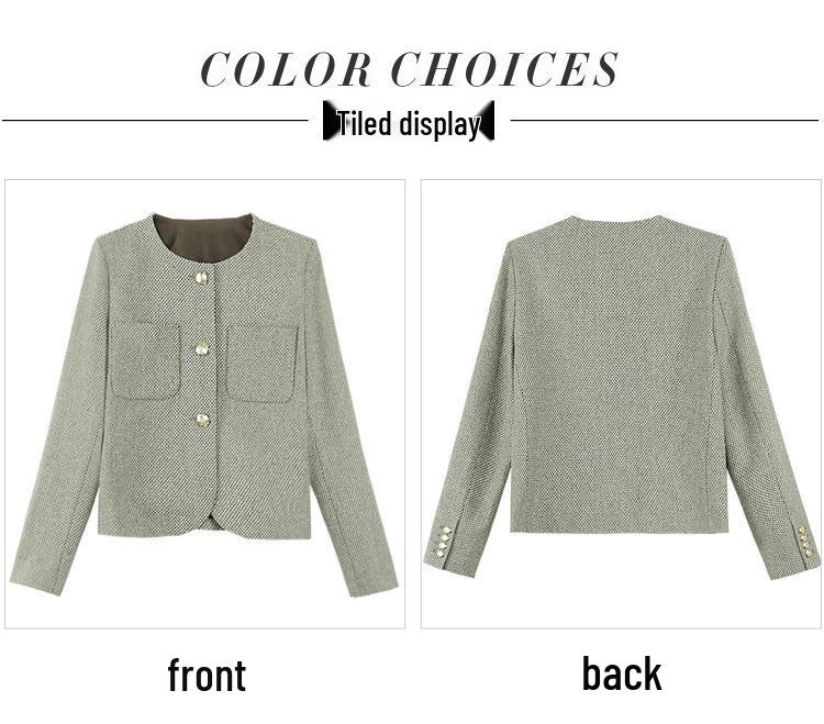 Women's French Style Round Neck Wool Tweed Jacket