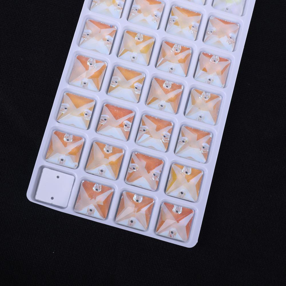 Crystal Glass Hand Sewn Drill, Square Fluorescent Flat Bottom Mocha Neon Dopamine Rhinestone Diy Clothing Accessories