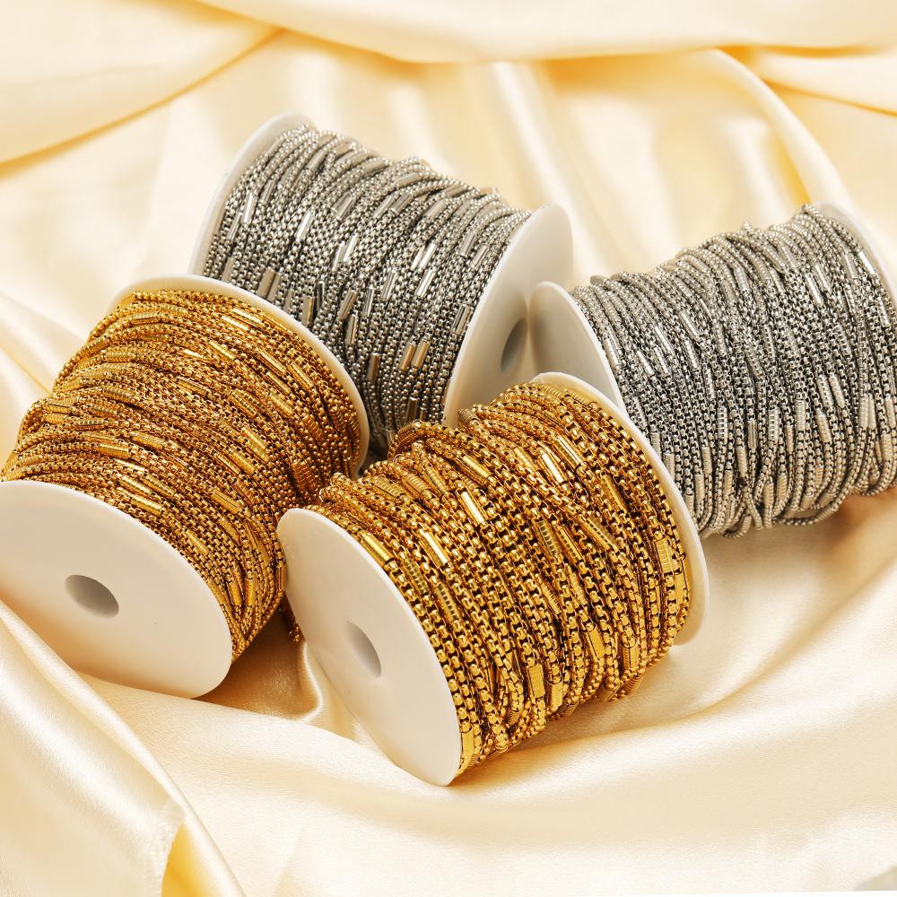 1 Meter Stainless Steel Gold Box Tube Cable Chains for DIY Necklaces Jewelry Earrings Making Bracelet Findings Supplies Bulk