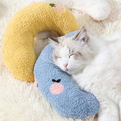 Travesseiro de dormir para gatos de estimação Travesseiro de meia-lua para animais de estimação Travesseiro em forma de U Confortável e macio para proteger a coluna vertebral do animal de estimação Brinquedo de pelúcia calmante para animais de estimação