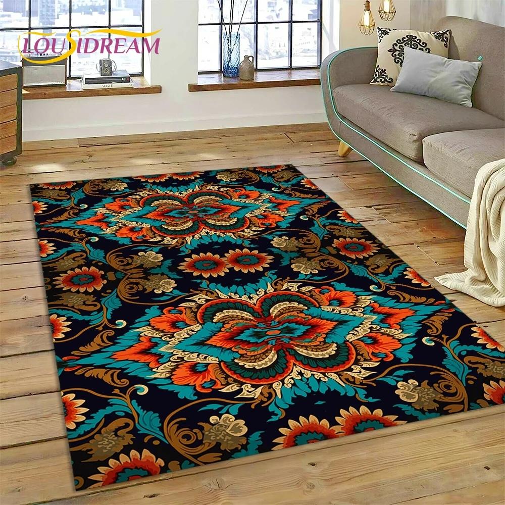 3D Turkey Persian Bohemian Mandala Flower Koberec do ložnice Obývací pokoj Domácí Dekorace na pohovku,Děti Large Decor Floor Mat