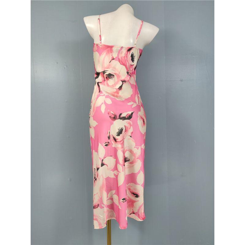 Export Lu's Summer New Suspender Smooth Fabric Print High Quality Open Back V-neck Swing Special Dress