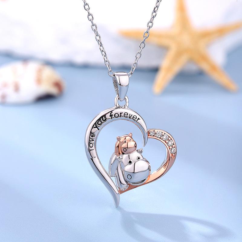 

Ожерелье из серебра 925 пробы Бегемот-мать и дитя с гравировкой в виде сердца Я ЛЮБЛЮ ТЕБЯ 925 Silver белый