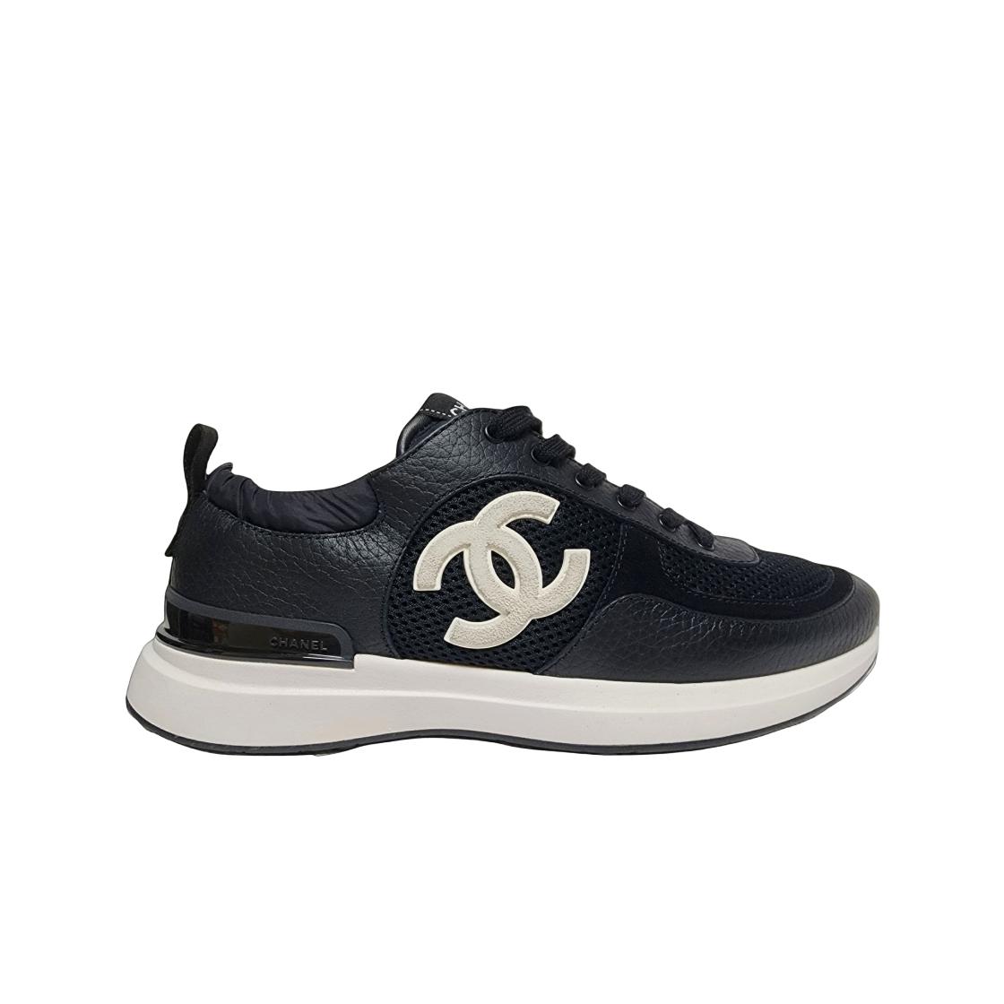 

(w) Chanel Sneakers Mesh Suede Calfskin & Black 42W