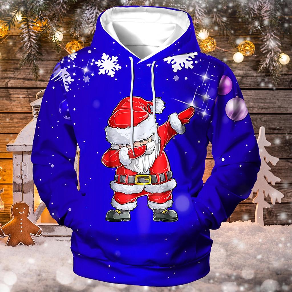 Christmas Men's Santa Claus 3D Hoodies Unisex Pullover Yellow Red Royal Blue Blue Green Hooded Santa Claus Graphic Prints