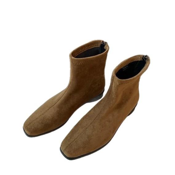 Grape mother studiolee Korean retro square head suede versatile thick heel heightening thin short boots women's autumn and winter