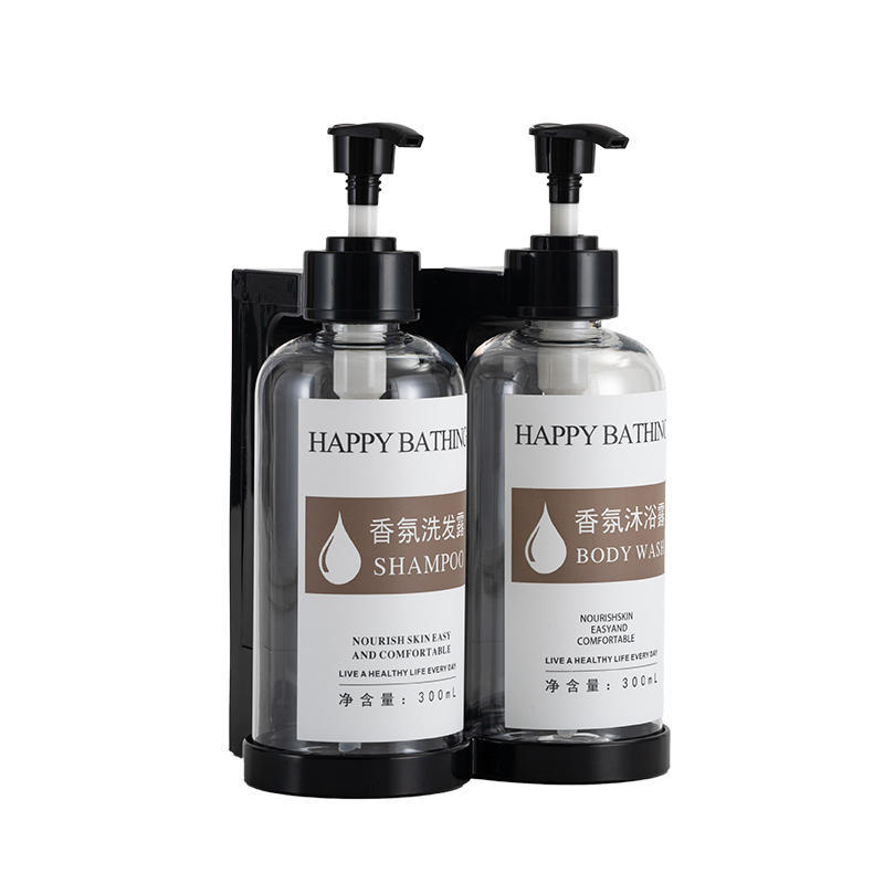 Wall Mounted Manual Soap Dispensers Hotel Shampoo and Shower Gel Separate Bottles Bathroom Shampoo Bottles with Pumps Drill