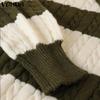 VONDA Autumn Winter Women V-Neck Long Sleeve Striped Knitted Sweaters Pullovers