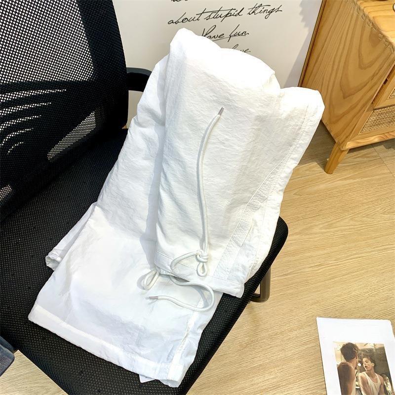 Summer New White Loose Wide Leg Pants Women Casual Straight Plus Size Pants Female Solid Elegant Drawstring Office Lady Trousers 24291