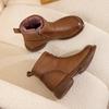 Winter new leather wool short boots warm and thickened medium mother shoes comfortable and foot fur integrated women's cotton shoes