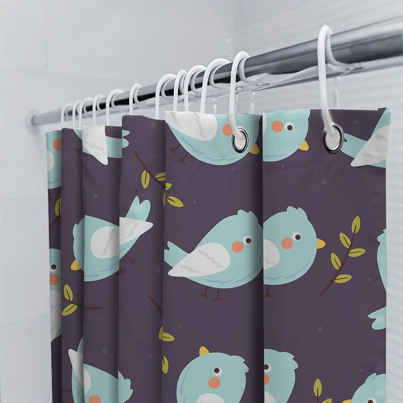 Blue Bird Print Shower Curtain Bathroom Decor Waterproof Fabric Home Decoration