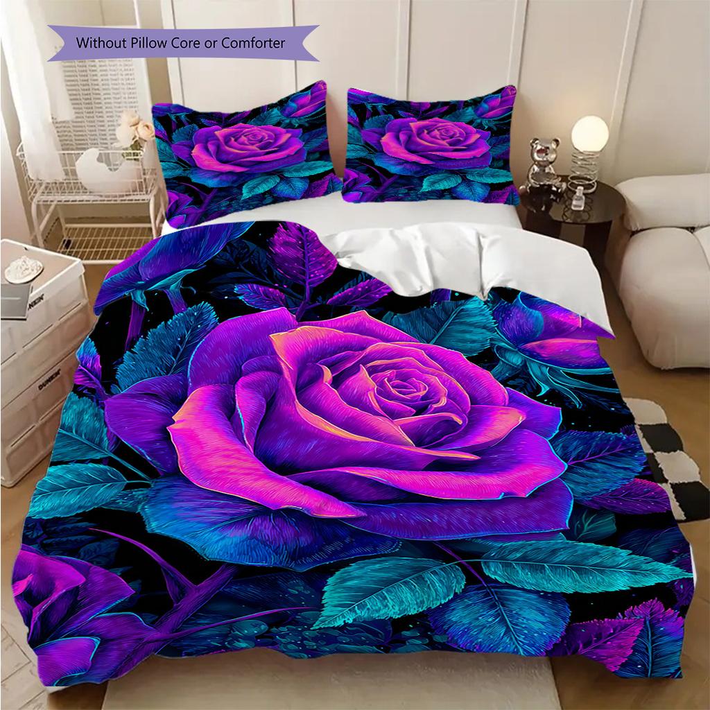 Rose Pattern Bedding Quilt Set Quilt Cover Pillowcase Home Decoration Birthday Gift (1 * Duvet Cover + 2 * Pillowcase, Without Core)