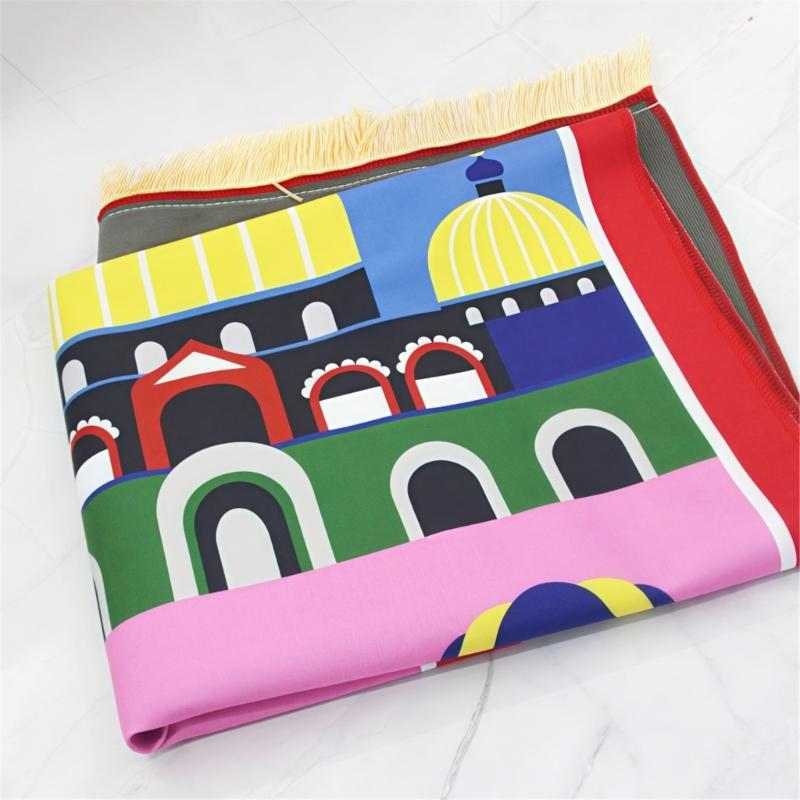 Cartoon Print Prayer Mat Worships Blanket Worship Floor Carpet Nonslip Soft Portable Travel Praying Rug Ramadans Gift