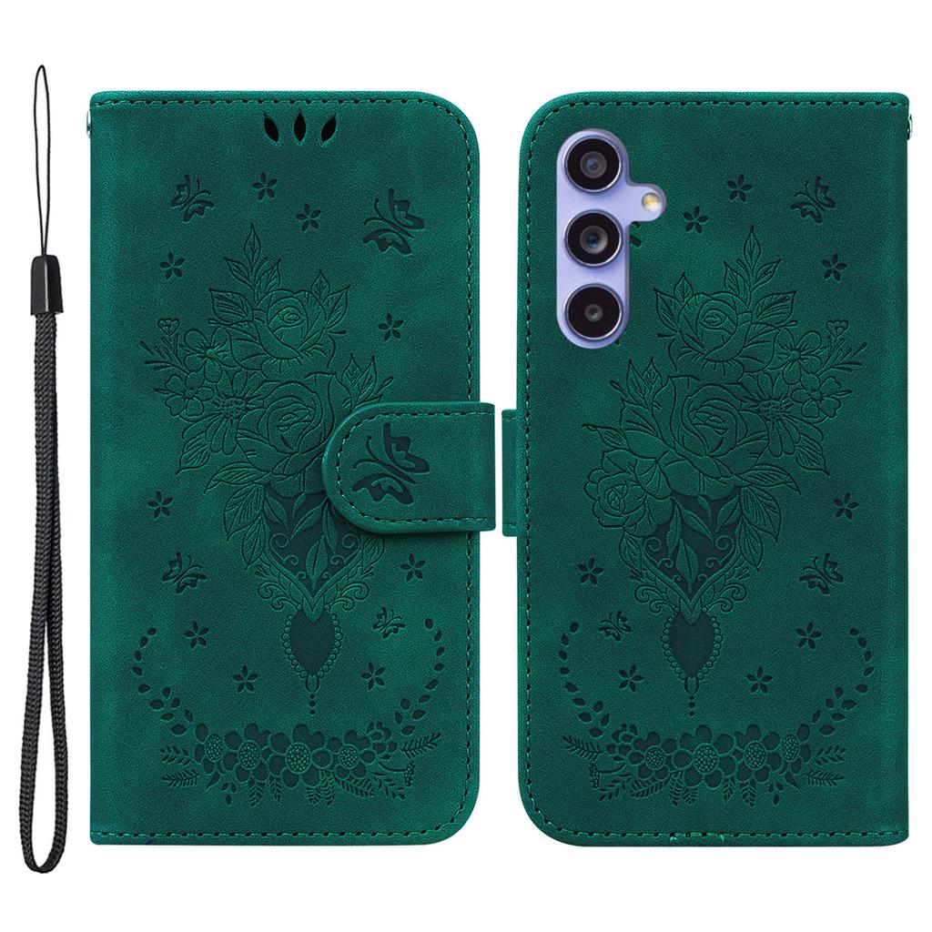 For Samsung Galaxy S23 FE Shockproof Wallet Case Rose Butterfly Imprinted Leather Stand Phone Cover