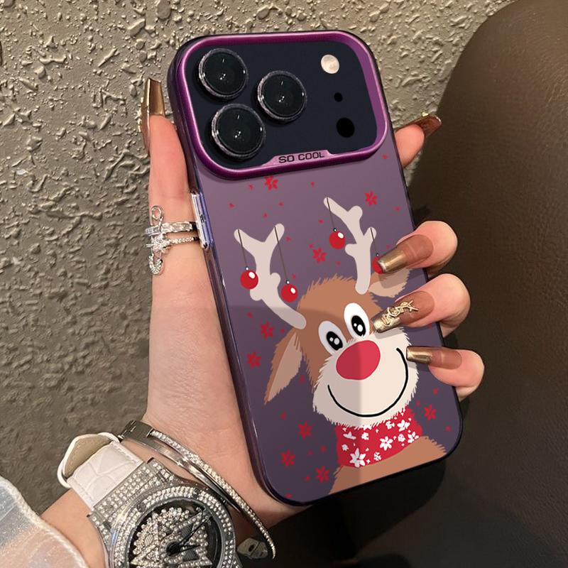 Plush Reindeer and Christmas Snowman Design IMD Hard  Case For iPhone 17 Pro Max Air 16 15 14 13  Shockproof  Cover