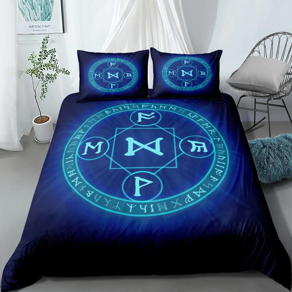 Vikings Yggdrasil Fenrir Wolf Bedding Set King Queen Double Full Twin Single Size Mythology Symbols Runes Bed Linen Set