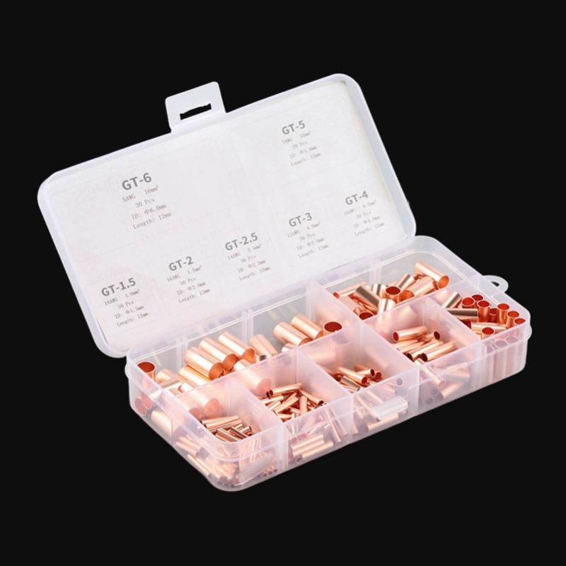 250Pcs Copper Tube Connector Kits Terminal Connecting Set Wire Hardware Supplies