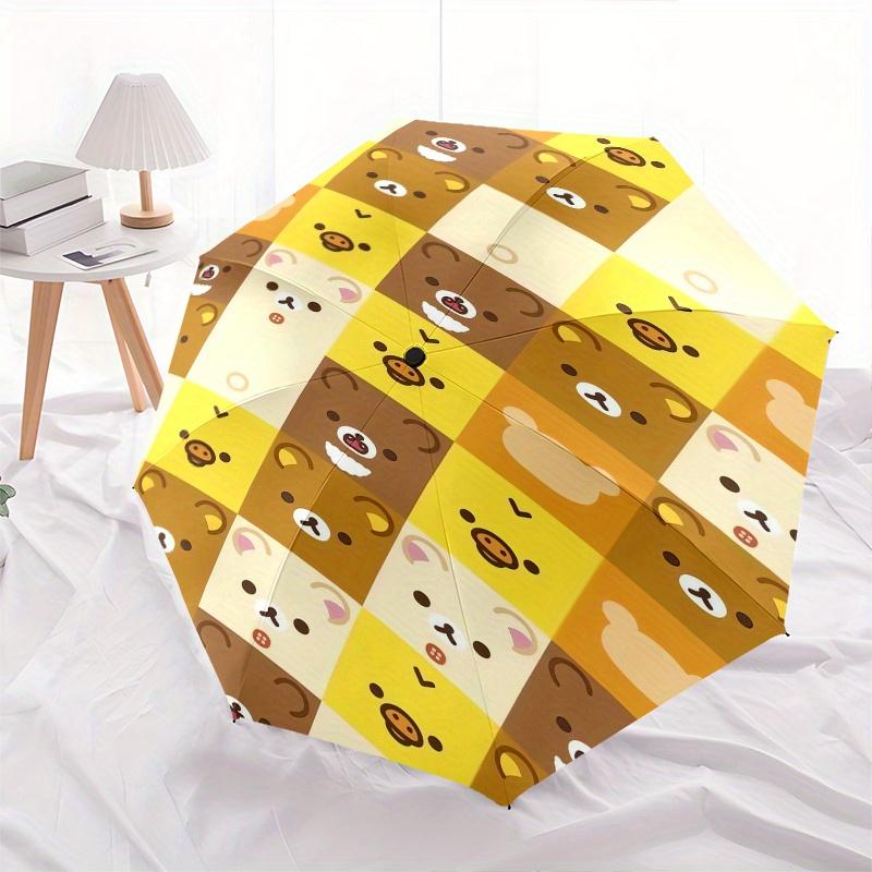 Bear Faces Automatic Folding Umbrella Simple 8 Rib Design, Bright Cartoon Pattern, Durable Iron Frame, Suitable For Travel, Outdoor, Beach C