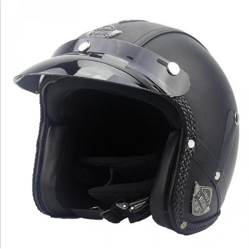 PU Leather Half Face Helmet Retro Style DOT Approved Motorcycle E-Bike Men Women