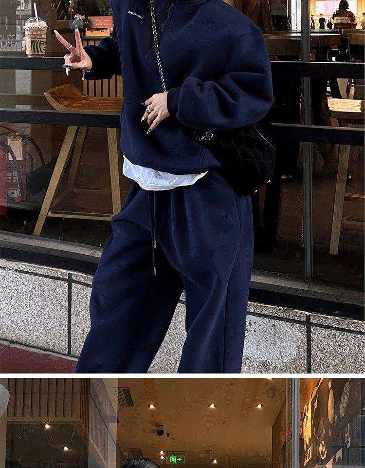 European Style Women's Thickened Stand-up Collar Sweatshirt Set - Fashionable Autumn/Winter Pure Cotton Casual Sportswear Two-Piece