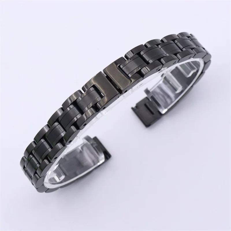 

8 мм/10 мм Аксессуары для часов Стальной ремешок Женский браслет Нержавеющая сталь Цельностальной ремешок Раскладывающаяся застежка Ремешок-цепочка для часов 8mm чёрный