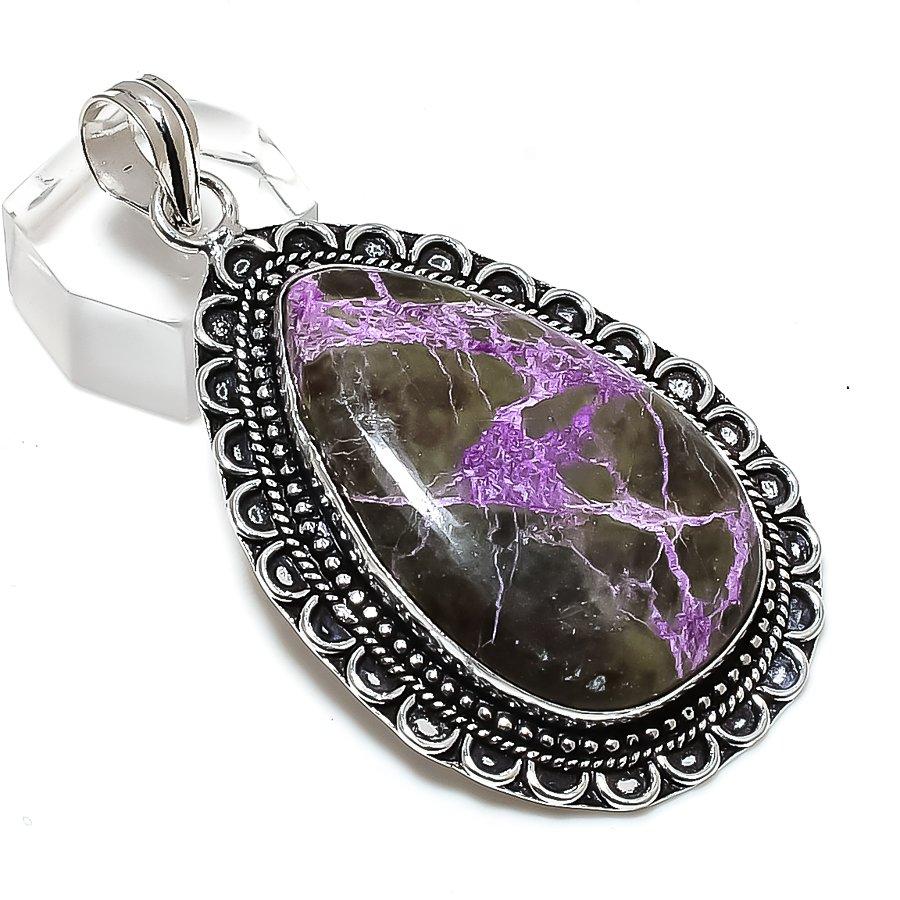 Purpurite Gemstone Handmade 925 Sterling Silver Gift Jewelry Pendant 2.64" y1U93