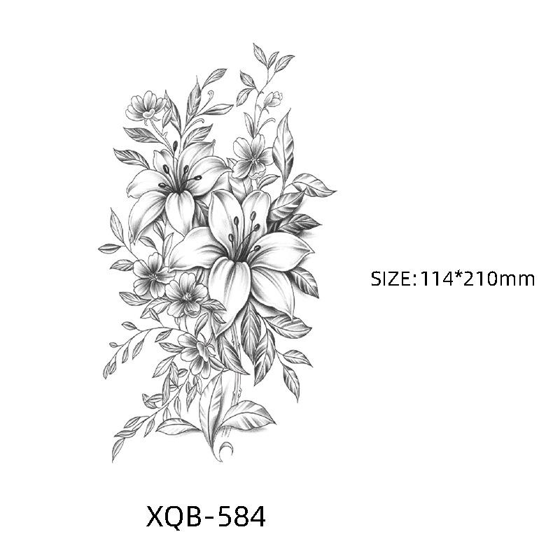 Waterproof Black & White Sketch Flower Half Sleeve Tattoo Stickers