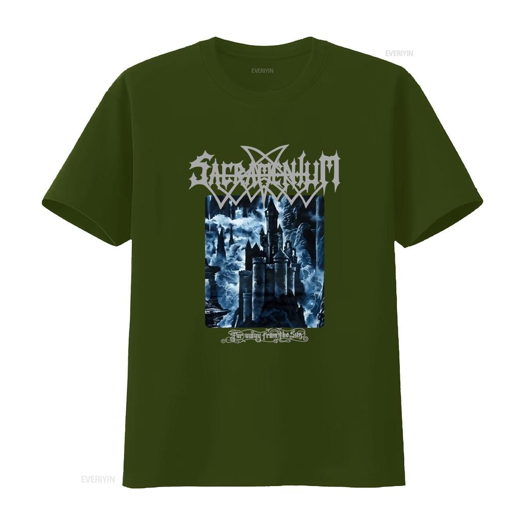 Sacramentum Lontano Dal Sole Stampa Castello Gotico Maglietta Perfetta Per Fan Metal vintage Lavata Unisex Leggermente Casual