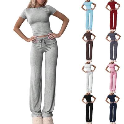 2025 Casual Homewear Set: Short-Sleeved Top & Long Pants for Sports & Yoga