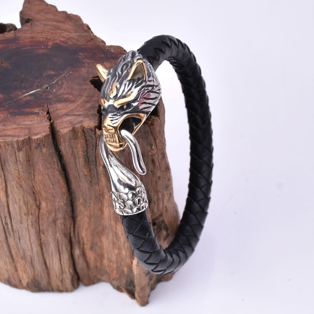 Hot Selling Viking Wolf Scalp Leather Rope Bracelet Hip Hop Men's Explosive Wholesale