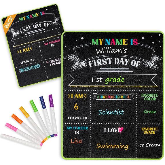 4 THOUGHT First & Last Day of School Chalkboard Sign- 11x14 Inch Double-Sided Reble Signs for Kids, Back to School Photo Prop for Kindergarten Style-A