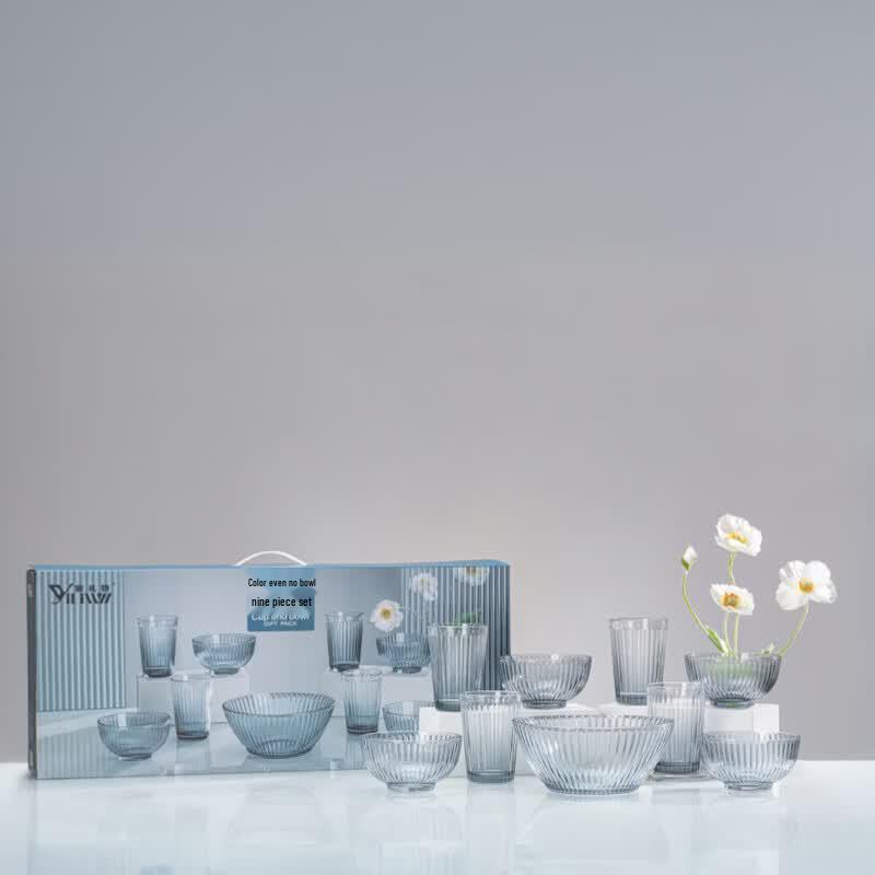 YiLiWu Colorful Glass 9-Piece Cup and Bowl Set