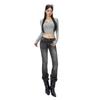 Spice girl low waist black gray slightly pulled jeans women's autumn and winter new elastic and thin versatile horseshoe flared pants