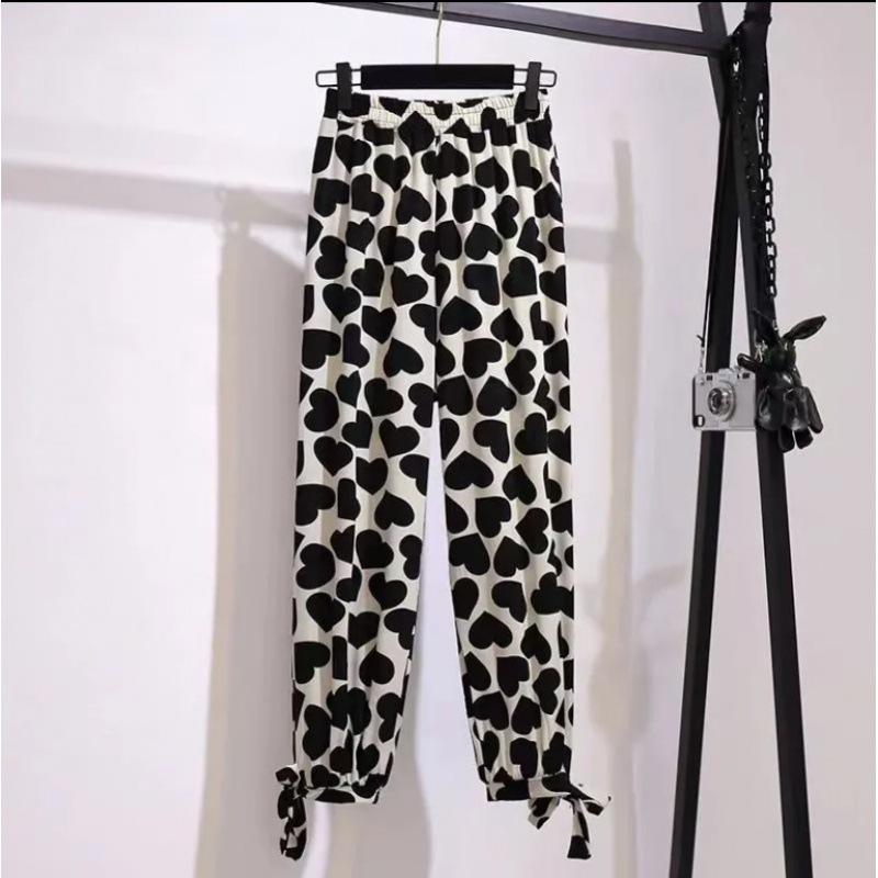 Set de vară cu model inimă, subțire, din două piese, pentru studenți: Stil Stradal Casual cu Design Dulce sau Cool