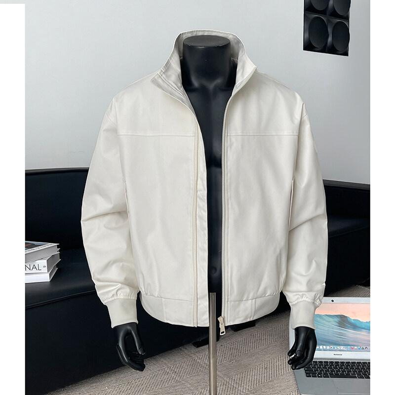 Men s Gray Stand Collar Bomber Jacket Casual Windproof Lightweight Outerwear L