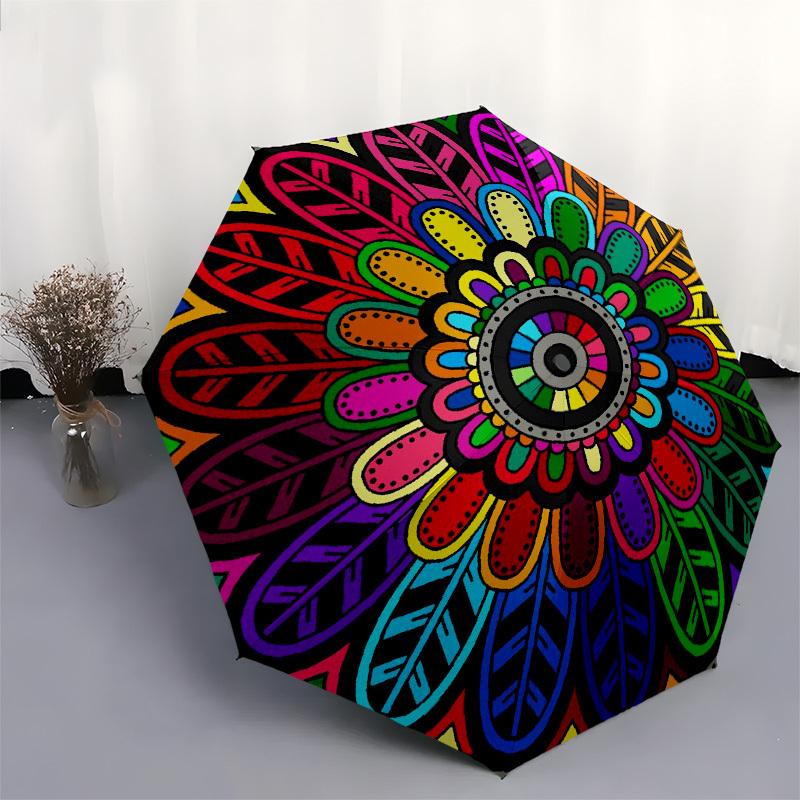 1pc Colorful Mandala Design Umbrella with Plastic Handle,Compact & Stylish,Suitable for All Seasons YS331034