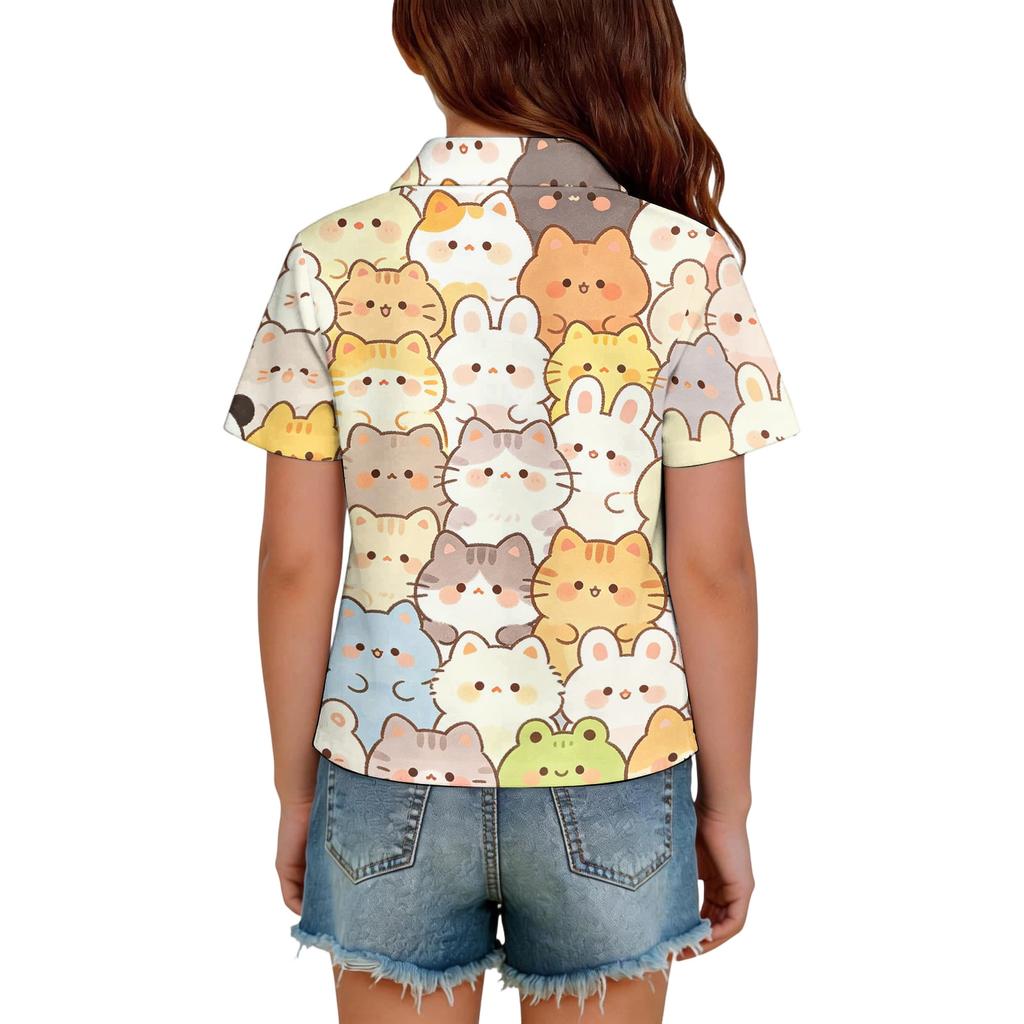 Kids Casual Short Sleeve Polo Shirt Animal Pattern Printed Lightweight Breathable Top for Everyday Wear