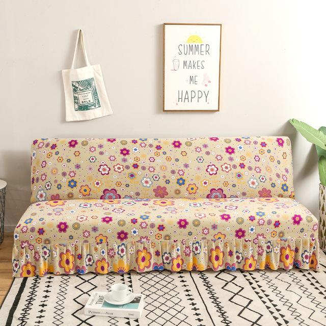 Moderne Blumenserie Sofabezug mit Rockkante für Klappsofabezug ohne Armlehne All-inclusive Elastischer Überwurfschutz