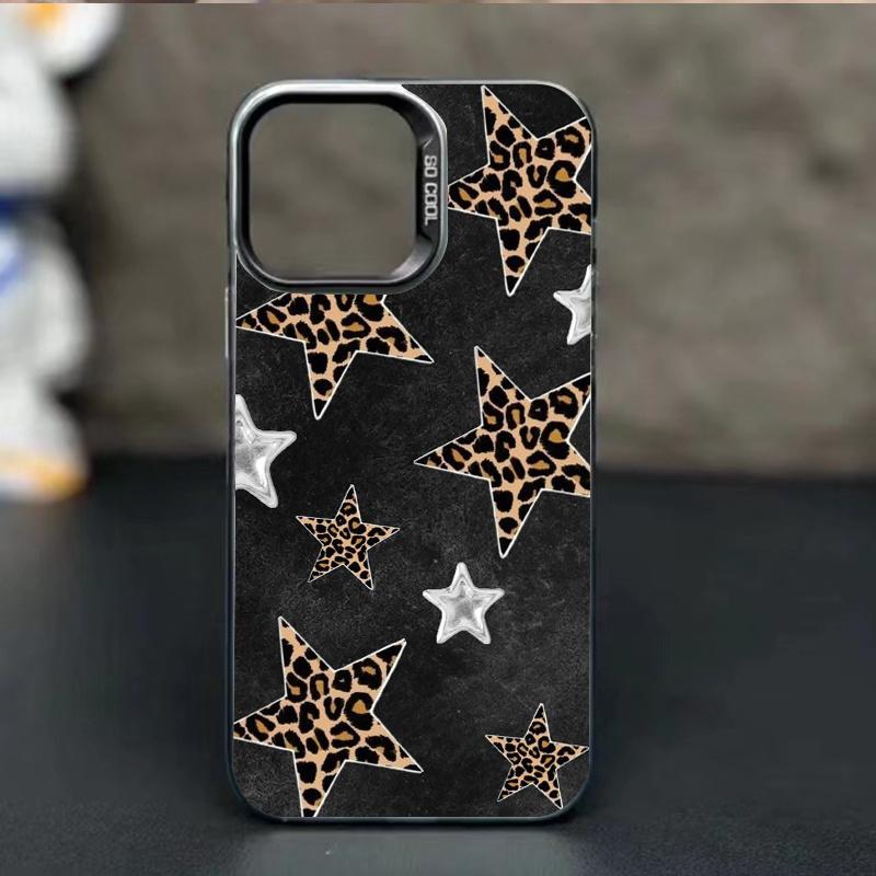 Leopard Silver Star Pattern Phone Case Suitable for iPhone 17 16 15 14 13 12 11 Pro/Max/Plus Anti Drop and Shockproof Back Cover