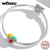 WOSTU 925 Sterling Silver Charm Love Jigsaw Colorful Bead Pendant Fit Original Bracelet Necklace For Women Jewelry