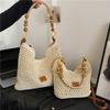 Urban Minimalist Woven Tote Bag With Bead Decoration For Daily Outings