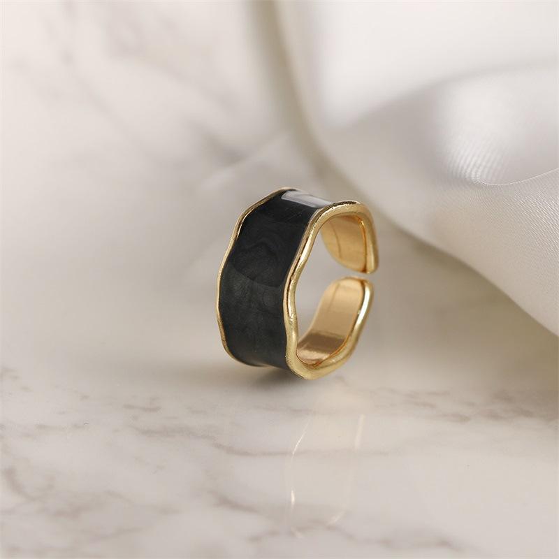 Elegent Vintage Wave Enamel Drip Glaze Rings For Women Korean Handmade Graffiti Open Ring Bohemia Jewelry Travel Gifts