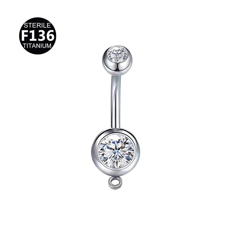 Titanium Zircon Navel Ring 14G Barbell Piercing Jewelry (6/8/10mm)