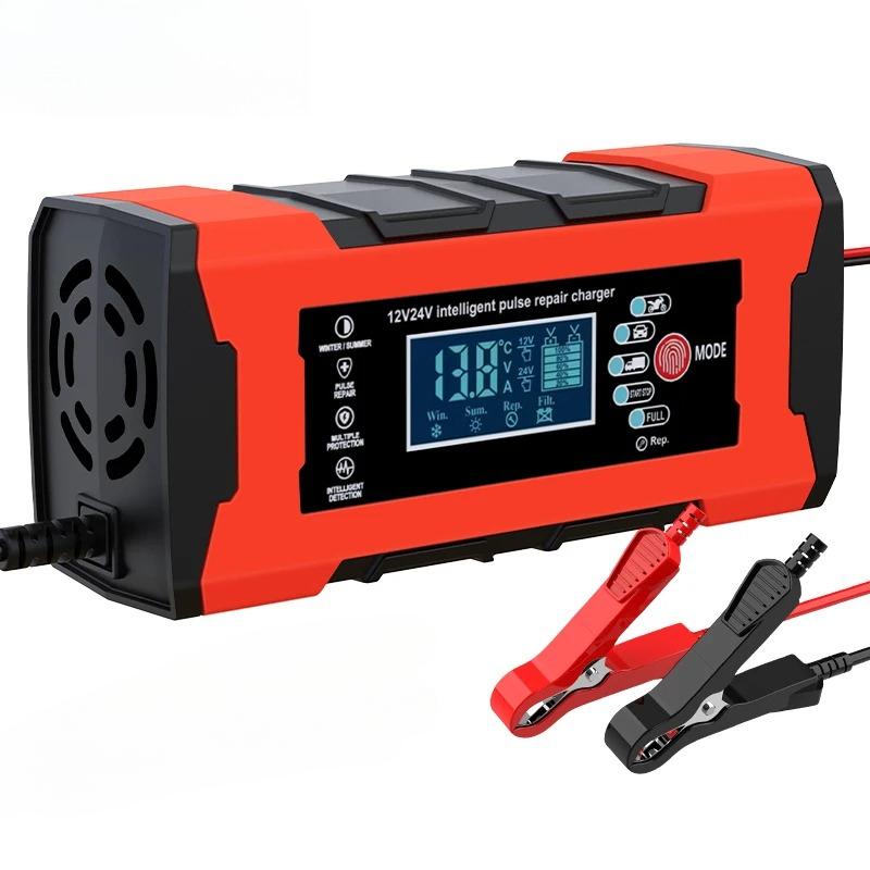 

Зарядное устройство для аккумуляторов 24 В 5 А 12 В 10 А, умная быстрая зарядка для автомобильных аккумуляторов, 7-ступенчатый импульсный заряд, ремонт для AGM GEL WET свинцово-кислотных аккумуляторов US Plug красный
