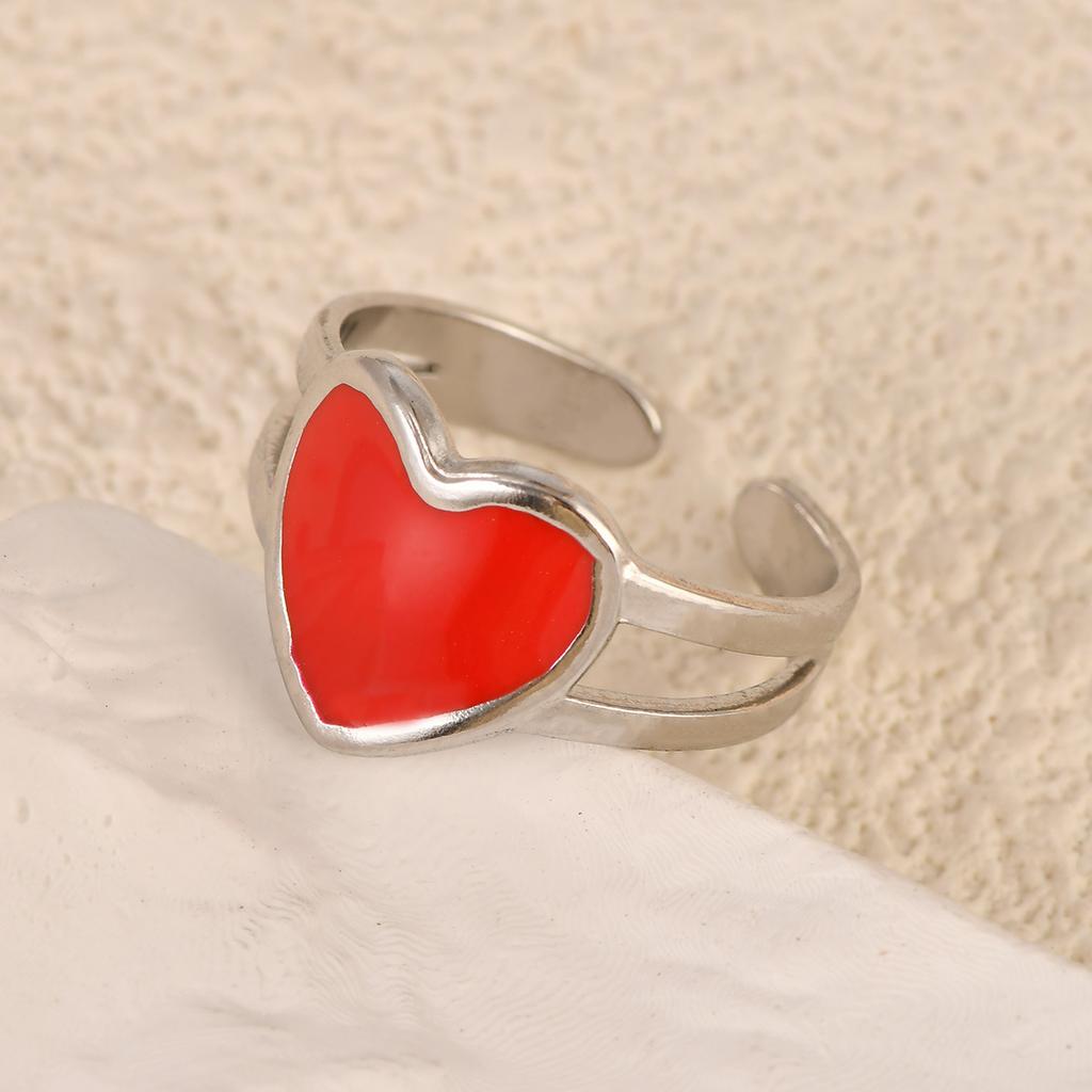 Europeisk och amerikansk oljedroppande rostfritt stål hjärtformad öppen ring Fransk retro pekfingerring