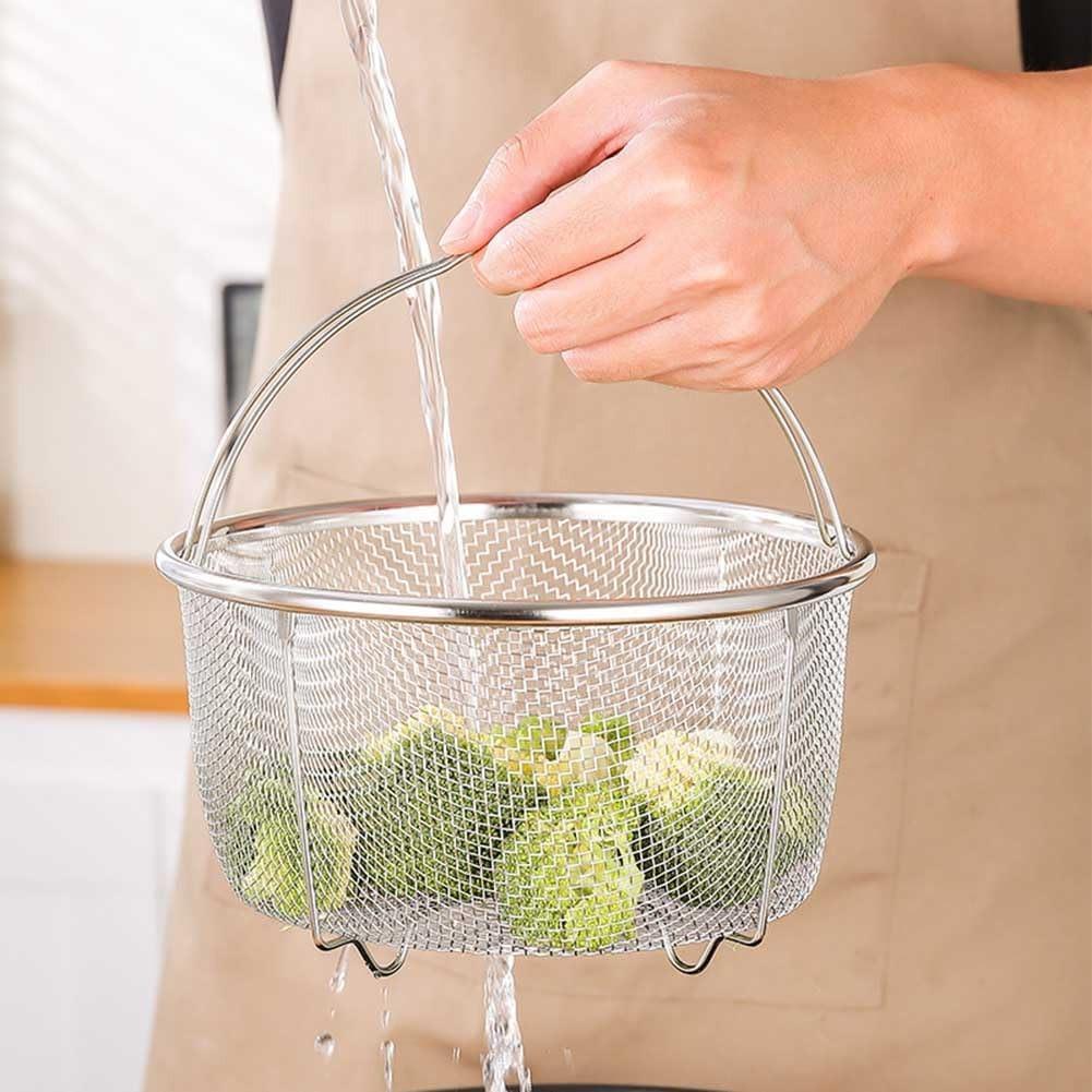 1 Piece Stainless Steel Steamer Basket Vegetable Steaming Basket Metal Mesh Strainer with Handles for Washing or Cooking Vegetables, Eggs, Pasta