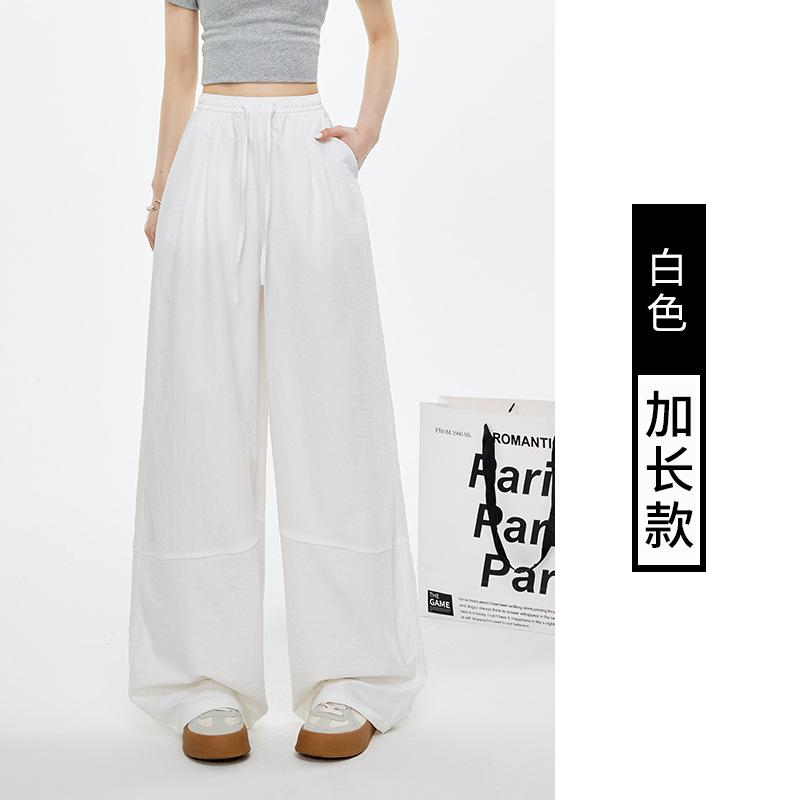 Retro splicing wide-leg pants women's autumn new high-waisted elastic waist lace-up loose casual tooling trousers