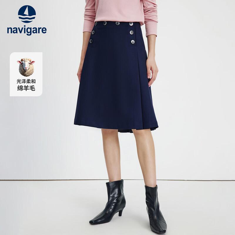 Naviker Italian A-Line Pleated Midi Skirt