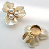 Three-petal Flower Pearl Cufflinks Button Cover Rhinestone Shirt Dress Sleeve Collar Clips For Women Decorative Jewelry Gift
